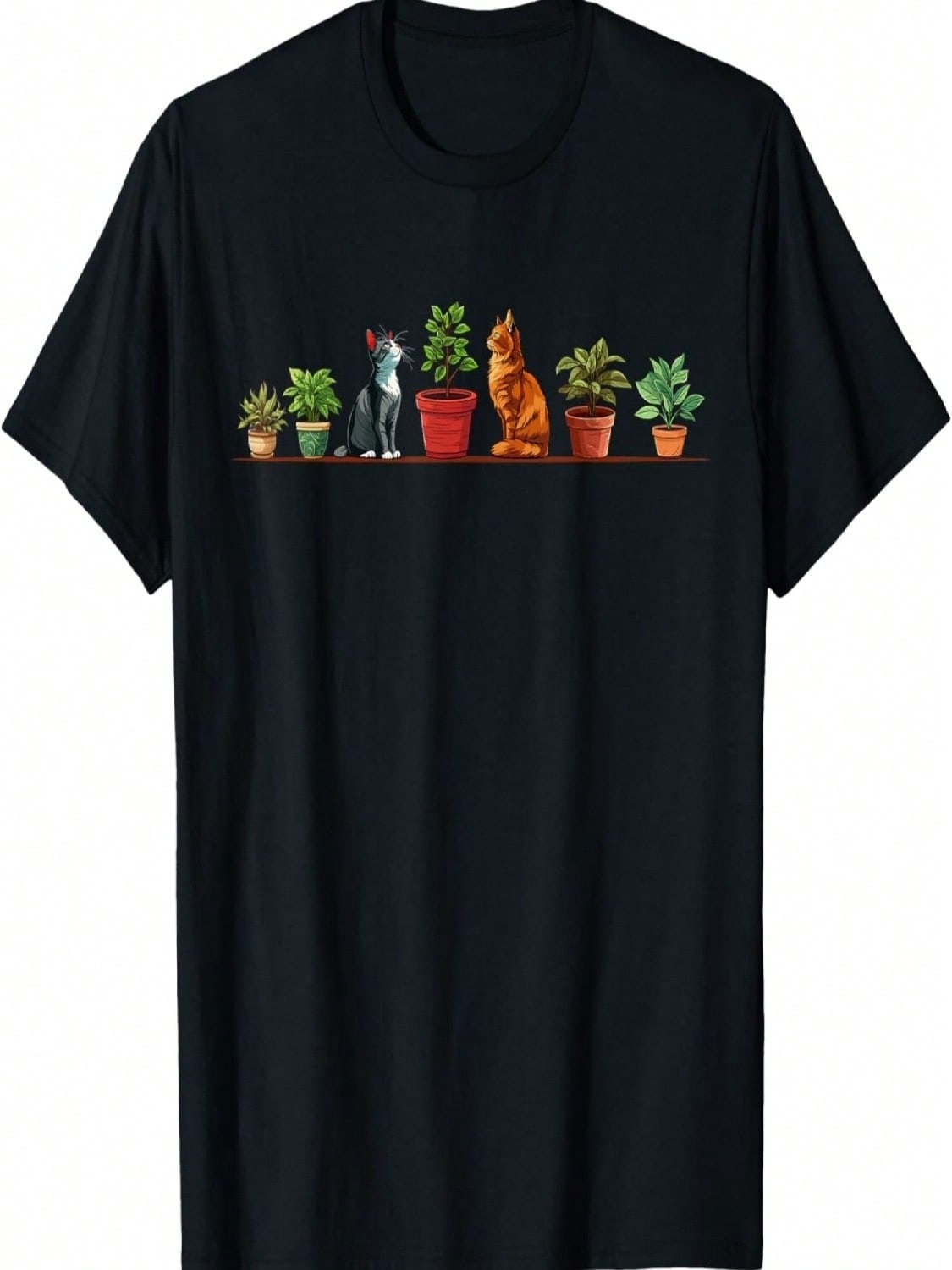 Cat Shirts For Women Cat Mom Gardening Cute Cats And Plants T-Shirt, Small, Black S разноцветный
