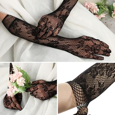 Bride Mesh Floral Long Lace Gloves Gothic Punk Mittens Christmas Halloween Gloves Fancy Dress