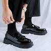 Mens Fashion Business Wedding Dress Shoes Slip-on Tassels Shoe Black Stylish Platform Loafers Breathable Patent Leather Footwear