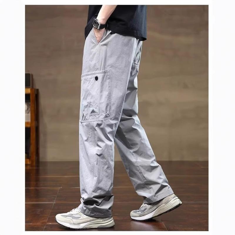 Men's summer thin quick-drying ice silk pants, new loose straight casual tooling trousers