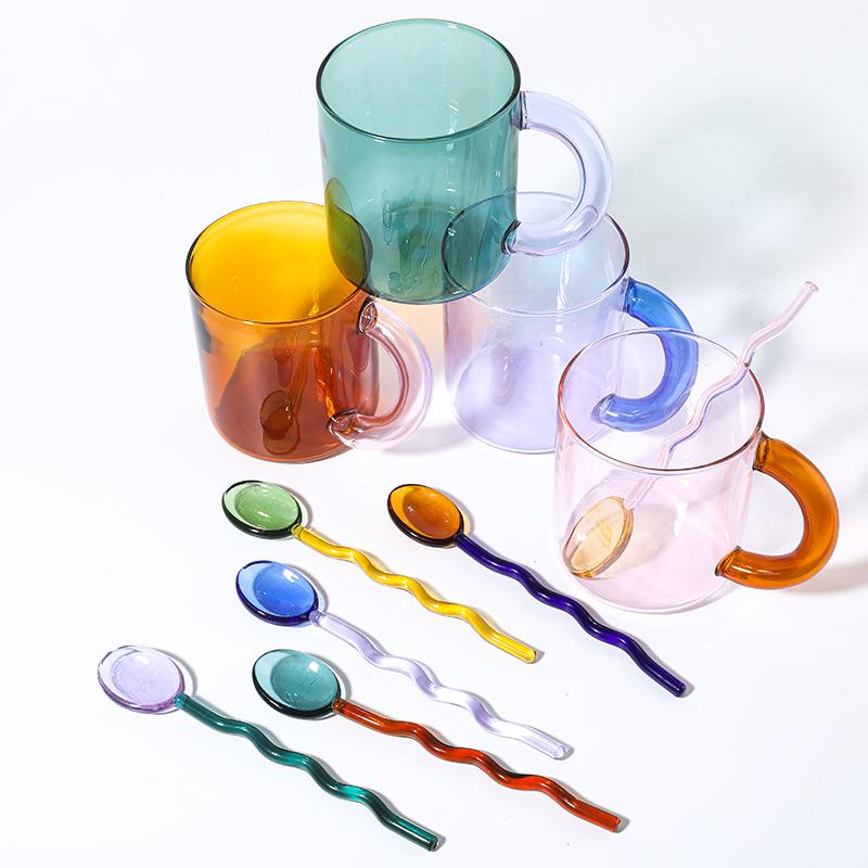 Craft Made Glass Mug Coffee Cup Glass Spoon Borosilicate Glass Cup Office Cups Birthday Gift Coffee Mugs Tea Spoon