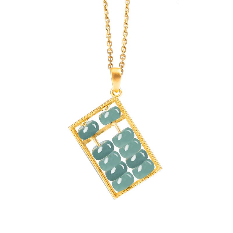 

S925 Silver Inlaid Blue Jade Abacus Pendant Necklace for Men & Women Includes Titanium Steel Chain