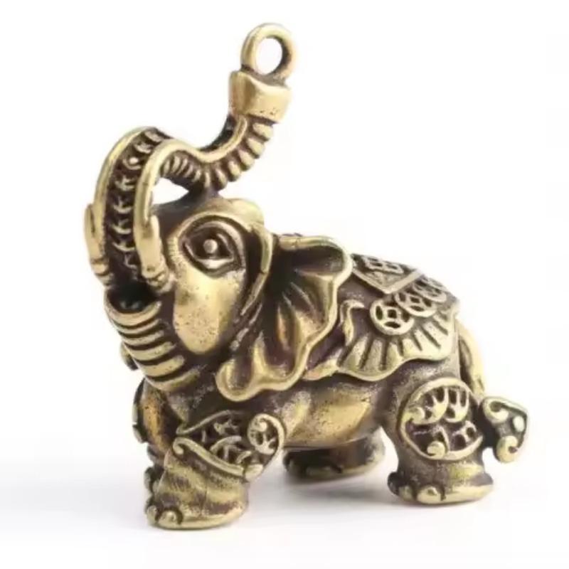 Retro Brass Solid Elephant Statue Desk Decoration Small Statue Home Decoration Keychain Metal Animal Keychain