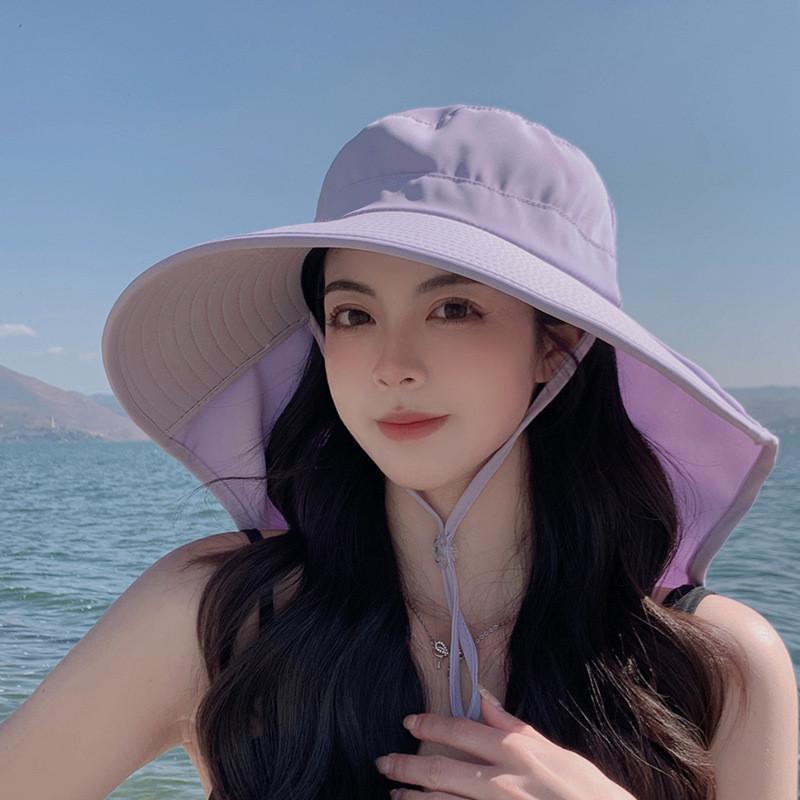 Summer Outdoor Uv Protection Wide Brim Hat For Women With Ponytail Hole Fashion Sun Hat