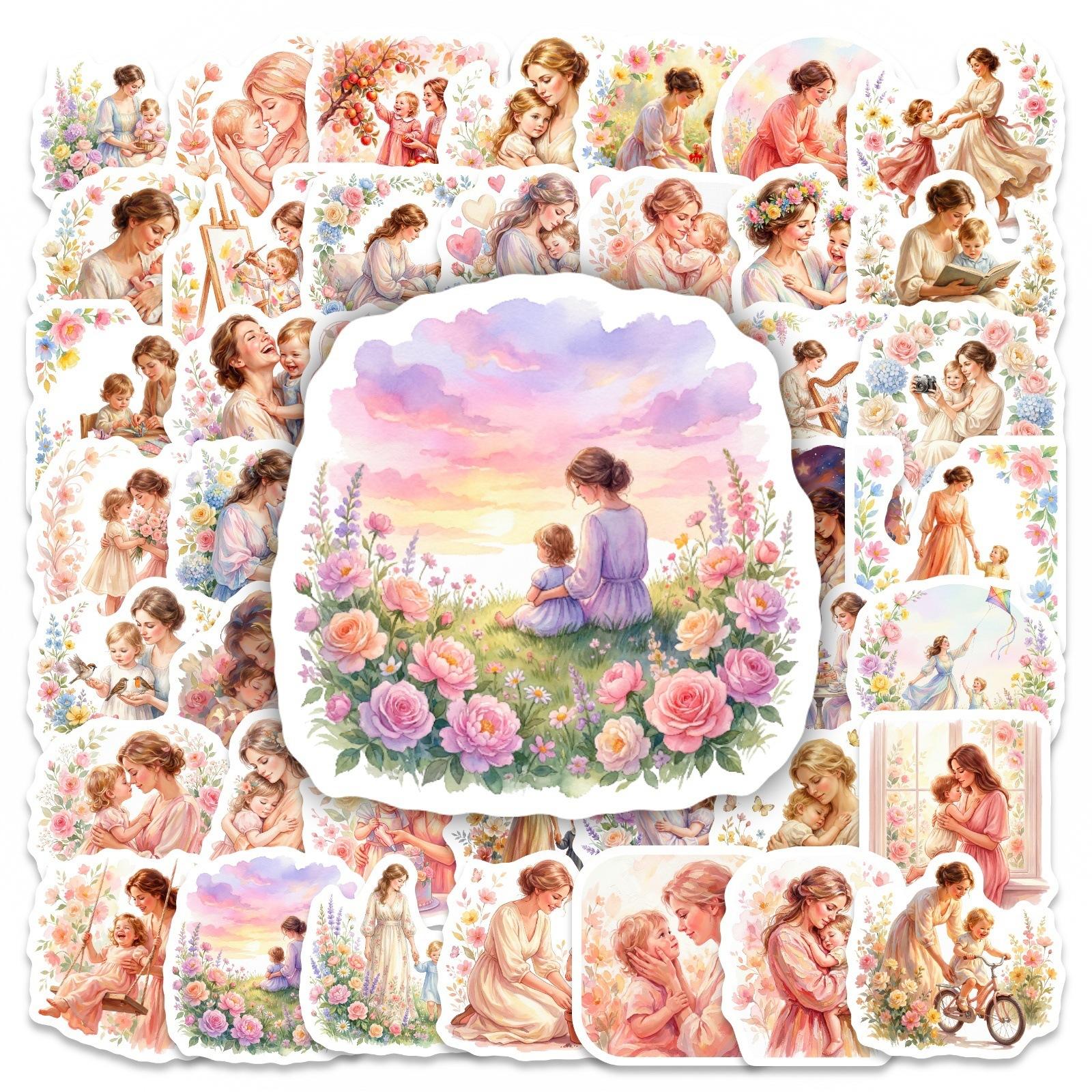 Watercolor Mother S Day Mother S Love Themed Flower Stickers 50 Wind Gift Packaging Decorative Stickers
