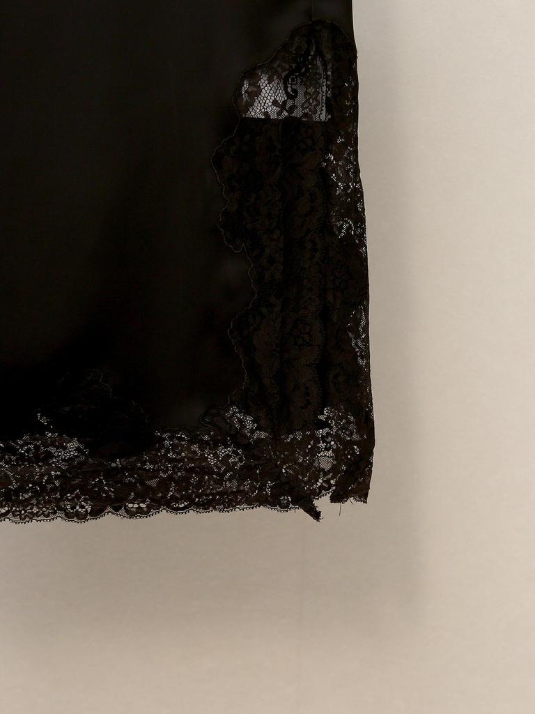 Elegant French A-line Satin Midi Skirt with Lace Trim