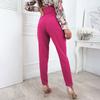 Women's Solid Color Slim Button Zipper High Waist Pocket Calf Pants