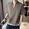 Men Shirt V Neck Lapel Color Fake Silk Two-piece Ice Solid Short Sleeves Loose Pullover Stretchy Casual Daily