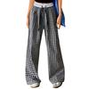 Women's Summer Elastic Waist Drawstring Wide Leg Plaid Trousers Casual Home Loose Pants With Pockets