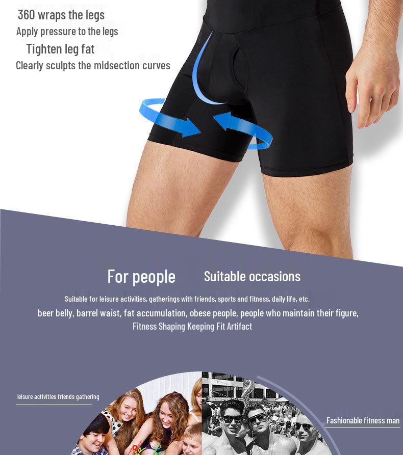 Men's High-Waisted Breathable Body Shaper Pants - Waist, Hip, and Leg Sculpting with Abdomen Control