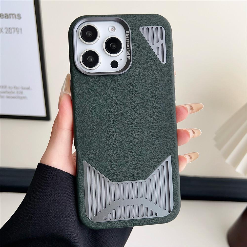 

Heat Dissipation Aluminum Leather Case for iPhone 16 Pro Max 15 Plus 14 13 12 Pro Wireless Magnetic Charging Plating Hard Cover for iPhone16ProMax зелений