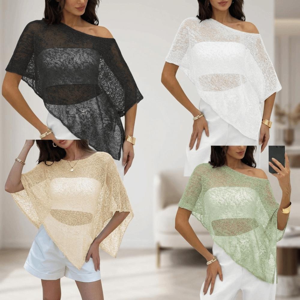 Thin Lightweight Fabric Cape Shawl Cover Up Irregular Cut Design Sheer Mesh Top Summer Season