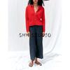 Summer New Women clothes Rib Decorative Layer Golden Breasted round Neck Long sleeve Simple Knitted Outerwear 6427048