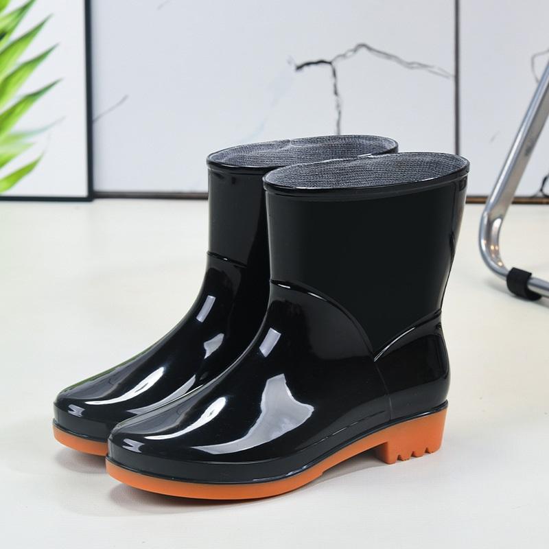 Women Mid Calf Rain Boots Waterproof PVC Shoes Non-slip Rubber Sole