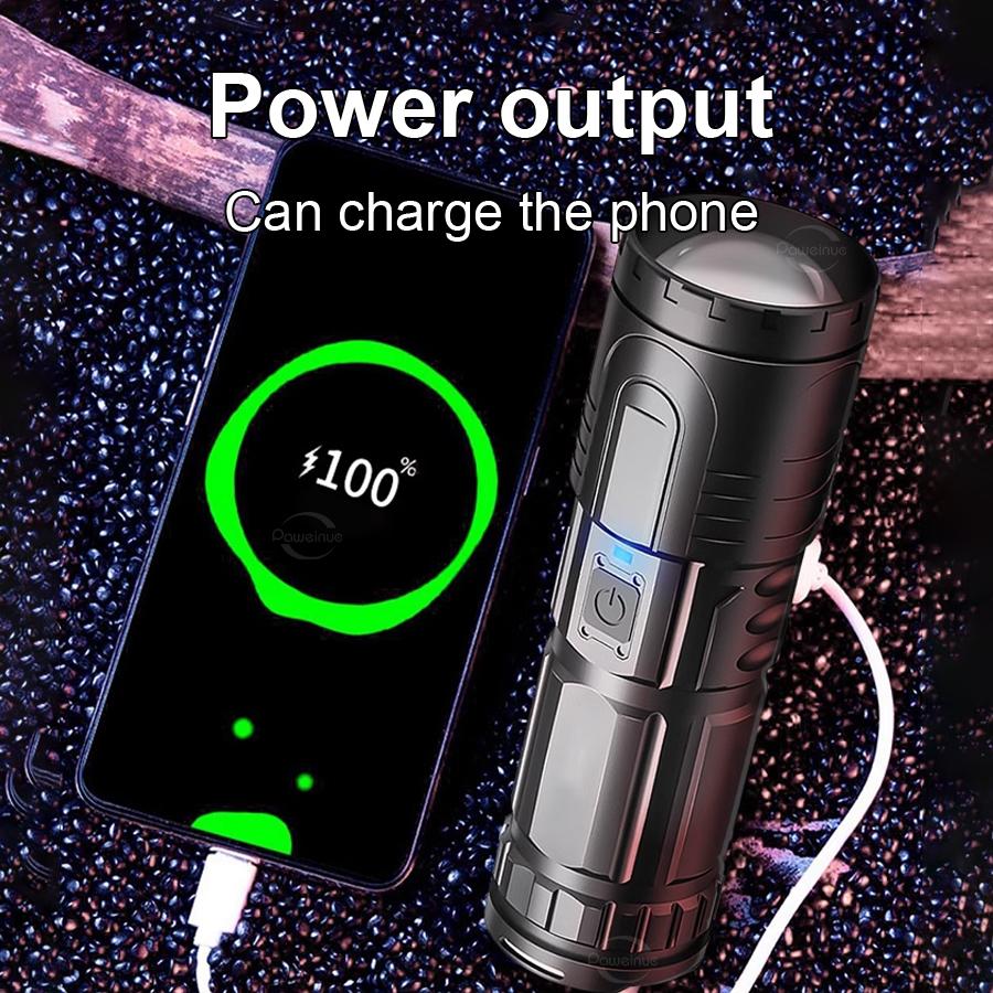 High power 300W LED aluminum alloy flashlight Type-C rechargeable flashlight,suitable for remote home,outdoor,emergency lighting and cold resistance