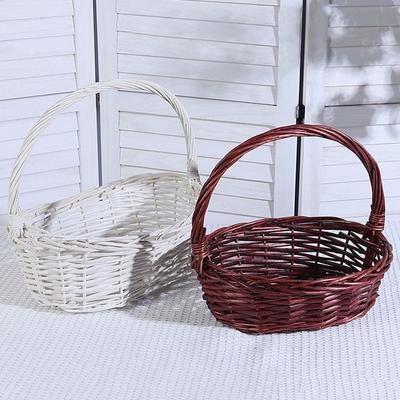 Convenient Brown White Handhold Weaving Basket Oval With Handle Storage Baskets Weaving Basket with Handle Vegetables Fruit