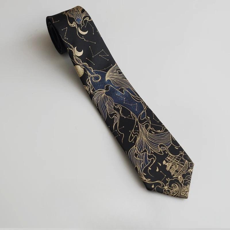 Man and Woman Students Academy Versatile Necktie Original Designed Gold Silk Edition Black Necktie Creative Tie