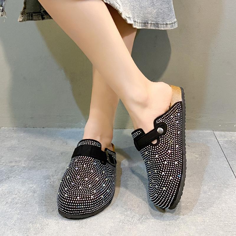 Large Size Bag Head Slippers Women's New Thick-soled Casual Belt Buckle Muller Shoes Rhinestone Lazy Slippers