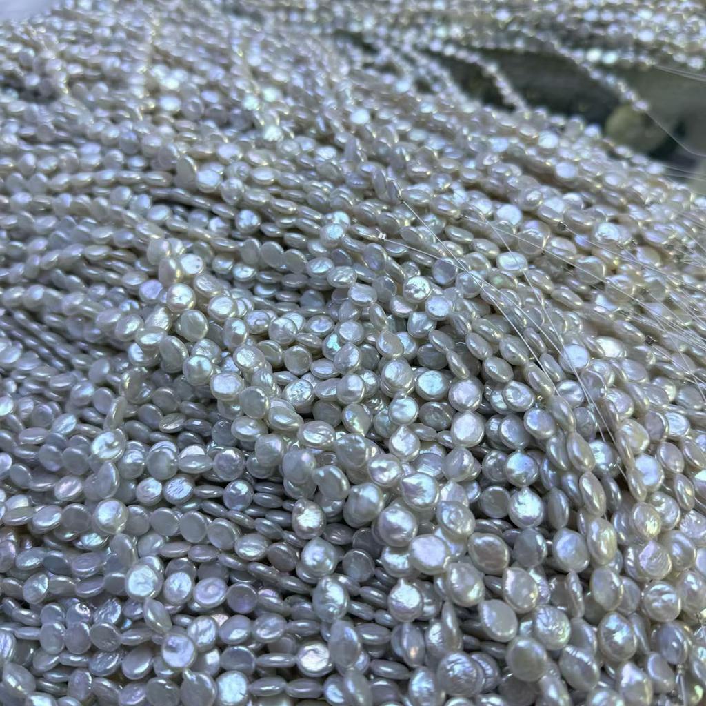 1String, White Natural Freshwater Pearls, Handmade Button Pearl Beads for Jewelry Making DIY Crafts (Beads 8-9mm, Length 36cm)