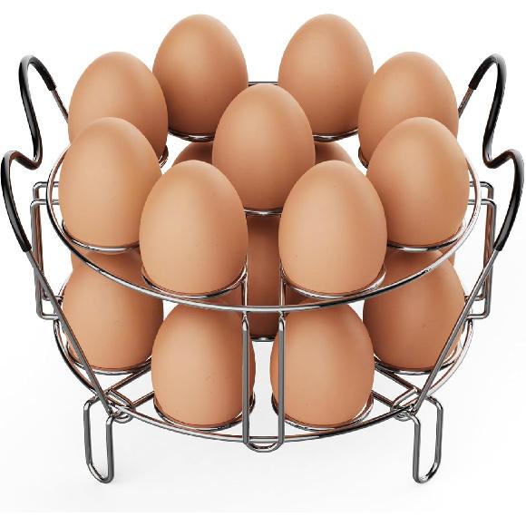 GSlife Egg Steamer Rack - Stackable Instant Pot Egg Rack with Heat Resistant Silicon Handles, Cook 18 Eggs, Stainless Steel Egg Steaming Rack for 6,