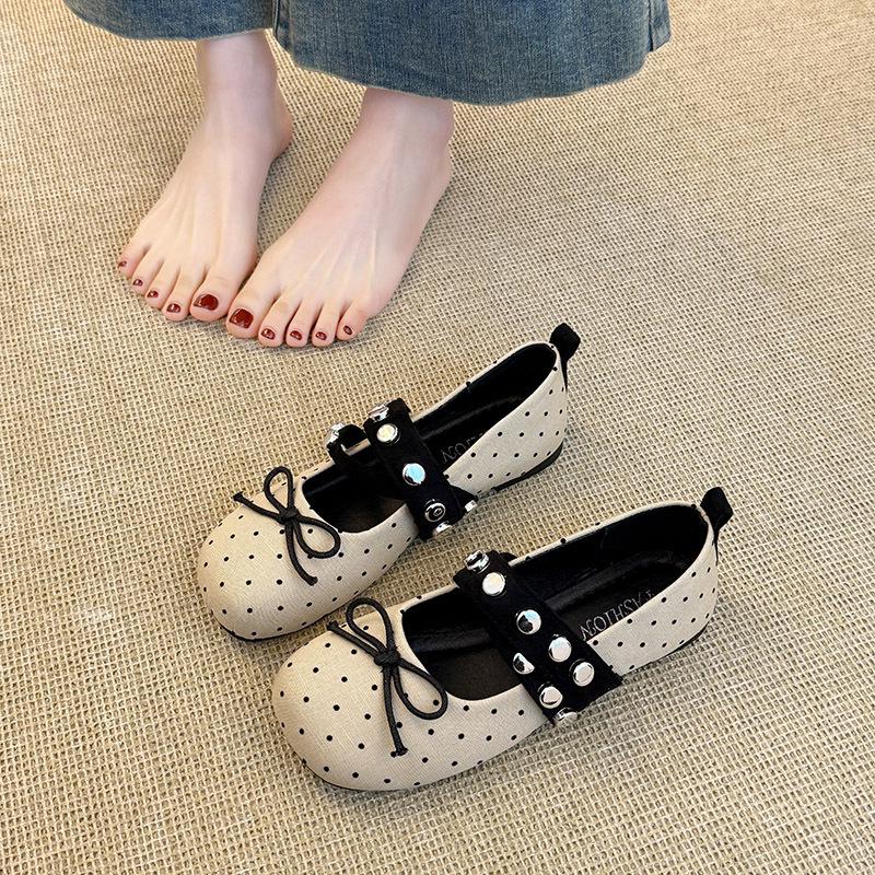 Retro-style Women s New Flat-heeled Slip-on Single-strap Versatile Low-cut Shoes 35 бежевый