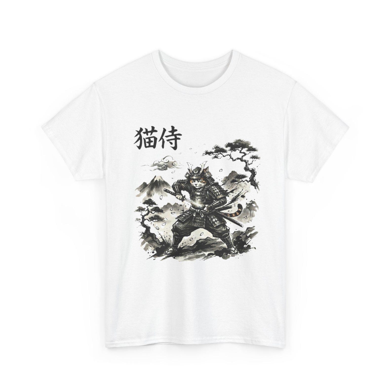 Samurai Cat Warrior T Shirt Japanese Style Feline Katana Graphic Tee Anime Inspired Cat Shirt 2XL
