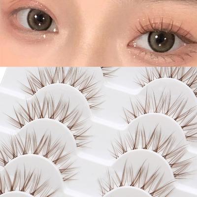 10 Pairs Natural Look Brown False Eyelashes 3D Faux Mink Lashes Fashion Manga Lashes  for Women