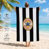Vintage Beer Style Beach Towel flat print Black and White Striped Blue Star Logo Bath Towels for Adults Pool Party Outdoor
