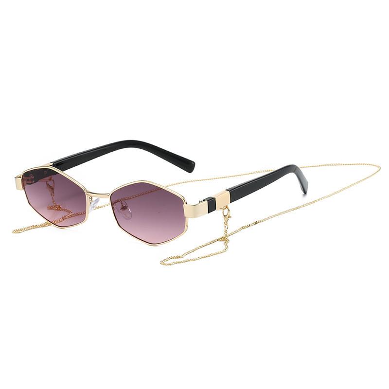 Stylish Wind Hexagon Sunglasses With Metal Frame And Gradient Lenses For Travel And Outdoor Sports GoldFramePurpleLens