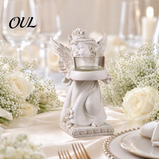 Gift Angel Candle Holder Little Holder, Resin Decorative Guardian Tea Light Shadow Effect Retro Cherub Sculpture for Home Church Wedding Decor Vintage