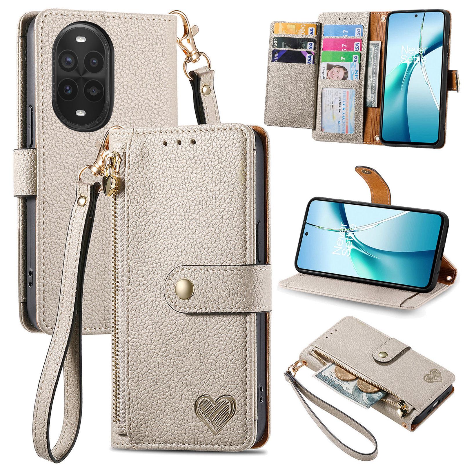 

For Huawei nova 13 Pro 5G Case RFID Blocking Zipper Pocket Leather Wallet Phone Cover with Strap Grey
