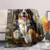Bernese Mountain Dog and Flowers pattern Flannel Blanket, High quality Comfortable for All Seasons, Home Decor, Warmth and Comfort, Perfect for Gifts.