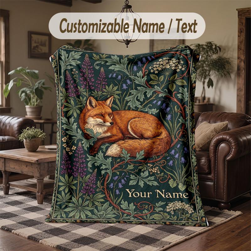 Fox Garden 3 Theme Throw Blanket Custom Name Text Personalized Blanket Soft Cozy Blanket for Home Sofa Bed