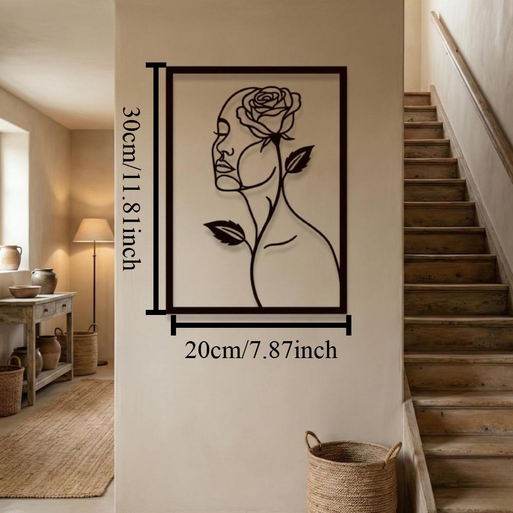 Black Metal Wall Art Abstract Woman Face Line Art Minimalist Home Decor 12in