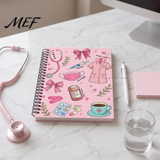 Doctor Office Supplies Medical Themed Coil Notebook, Double Cover Design Thick Ink-proof Paper Student Daily Note Taker Notepad, Spiral Bound Journal