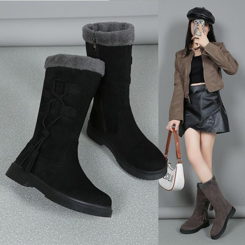 Winter new thick-soled velvet thickened snow boots for women, large size warm towel, medium boots, cotton shoes for women
