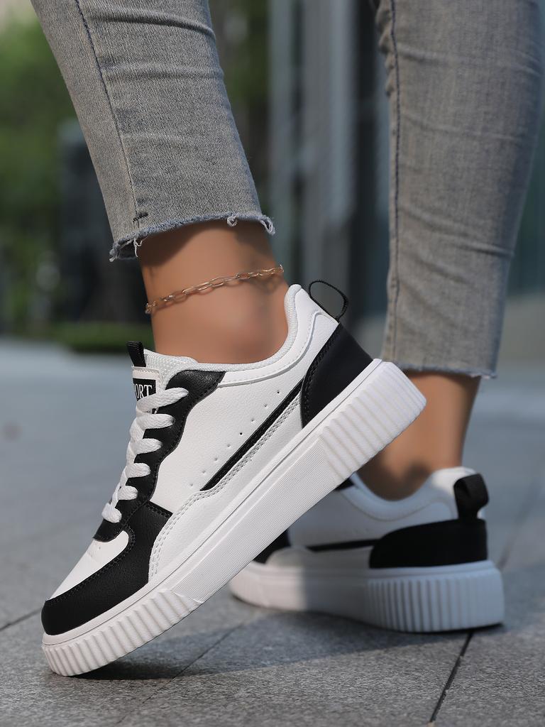 Women's Lightweight White Casual Sneakers - Fashionable Low-Top Lace-Up Shoes, Comfortable Eva Soles, Suitable for All Seasons, Pu Upper Material