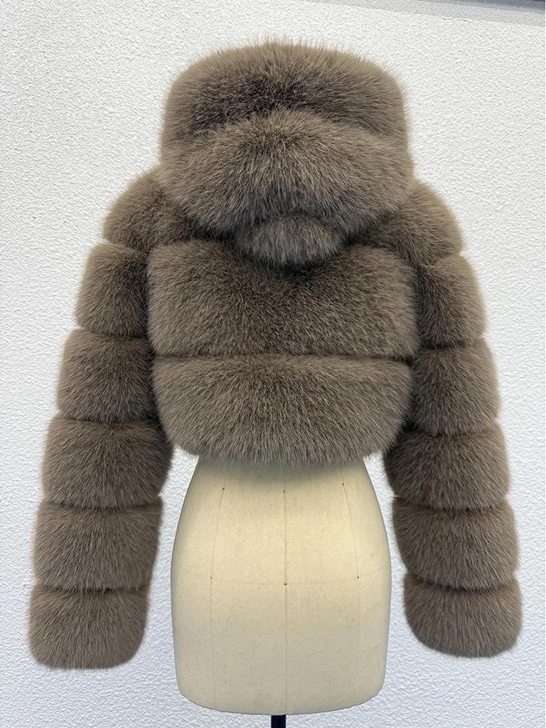 Europäisch-Amerikanischer Kurzer Kapuzenmantel aus Kunstfuchsfell für Herbst/Winter