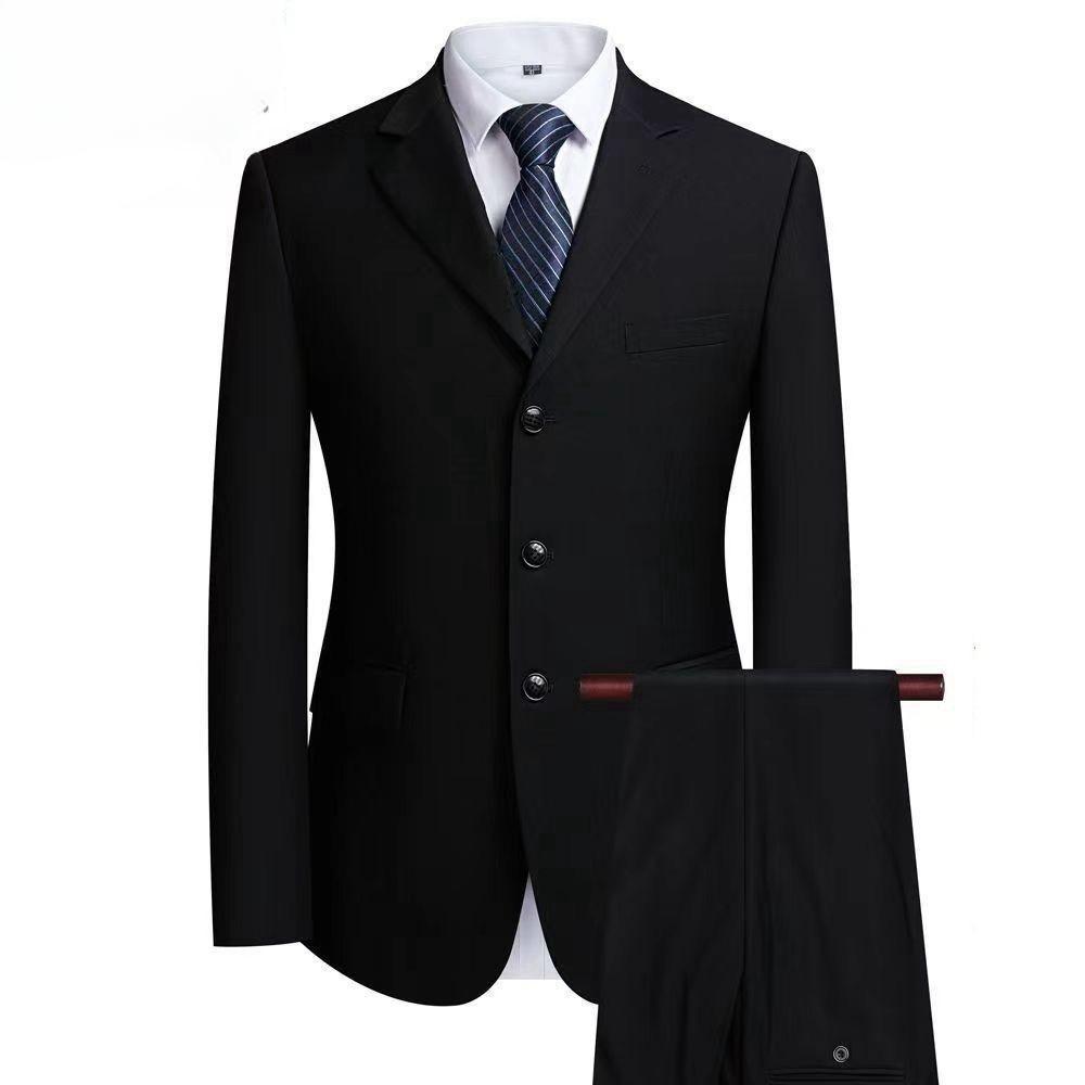 

Мужские повседневные пиджаки костюмы базовый стиль однотонные костюмы из 2 предметов мужской деловой пиджак на трех пуговицах брюки XS чёрный