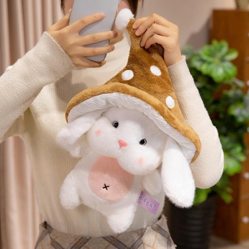 Kawaii Mushroom Bunny Plush Toys Stuffed Soft Cartoon Mushroom Hat Little Rabbit Doll Warm Lovely Companion Doll Kids Gift