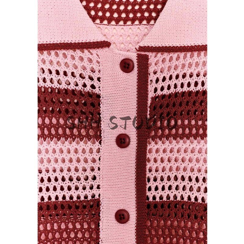 Stripes Polo Shirt Short Sleeve Knitting Outwear 3920284 High Waist Temperament Leisure Knitting Shorts 3920285