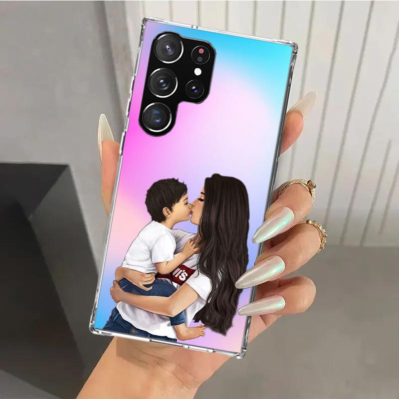 Woman Fashion Girl Super Mom Baby Phone Case for Samsung Galaxy S26 S24 S23 Ultra S25 Edge S22 S21 Plus S20 FE + Soft Print Shel