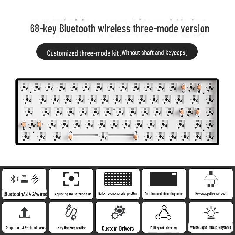 

Беспроводная Bluetooth механическая клавиатура DIY Kit, RGB, три режима, 84-108 клавиш