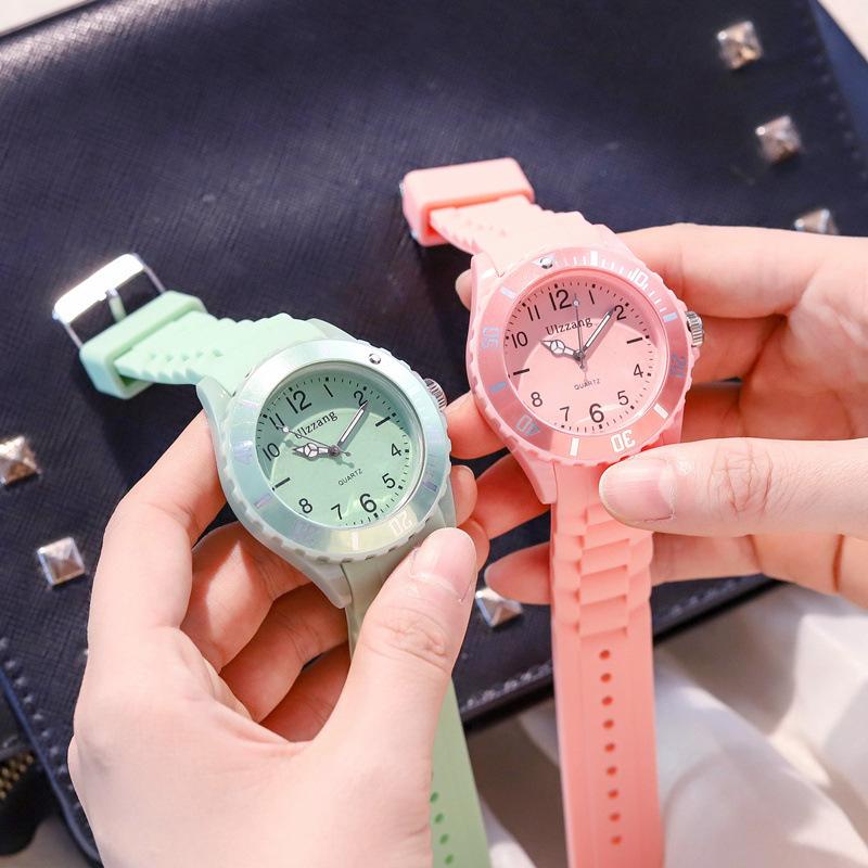 Kids Exam Watch Girls Boys Elementary School Waterproof Imitation Drop Macaron Little Fresh Sport Jelly Candy Color