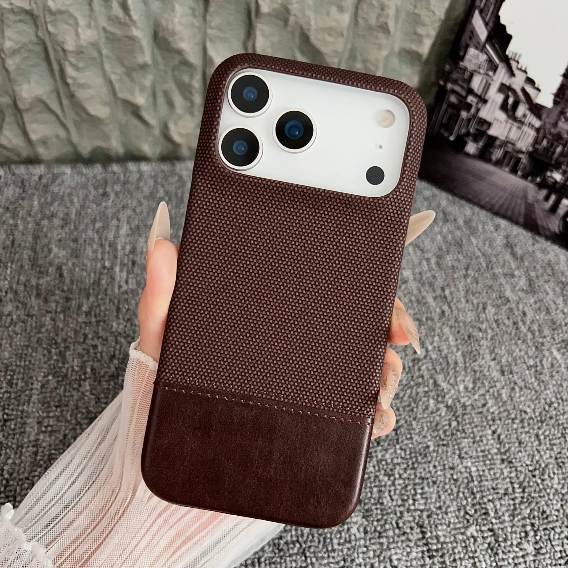 

Leather Splicing Half-Wrapped Case for iPhone 17 PRO MAX, Apple 16, Drop-Proof for 15 iPhone 14 Pro кавовий/коричневий