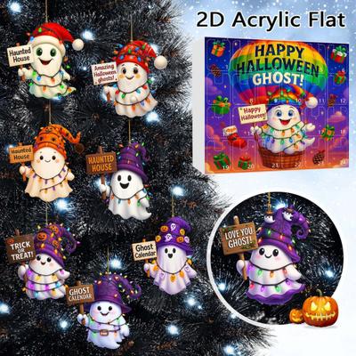 2025 Halloween Ghost Advent Calendar 2D Acrylic Cartoon Ghost Ornament Set 24 Days Cute Ghost Countdown Decoration for Home Parties