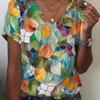 Colorful Creative 3D Pattern Summer Short Sleeved T-shirt Fashionable Comfortable Oversized Breathable Women's V-neck T-shirt