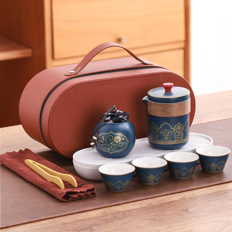 Portable Travel Kung Fu Tea Set: Compact Ceramic Teapot & Gaiwan for Outdoor Camping and Tea Enjoyment. Perfect Gift for Tea Lovers.