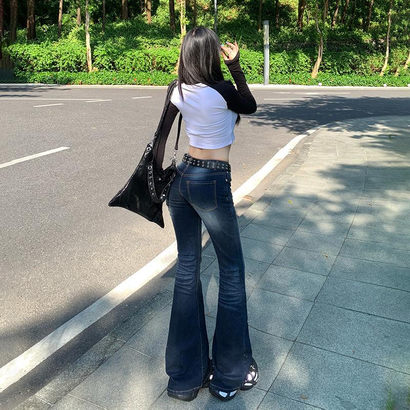 American Nostalgic Low Waist Spice Girl Flared Pants Women's 2025 Spring and Autumn Versatile Elastic Slim Skinny Jeans
