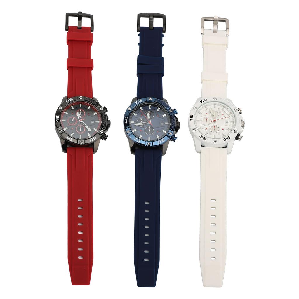 Multifunctional Quartz Watch Silicone Strap Fashion Date Luminous Water Resistant Casual Men Wristwa